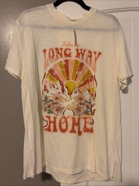 Maurices Cream Short Sleeve Graphic Tee with Retro Sunset Print